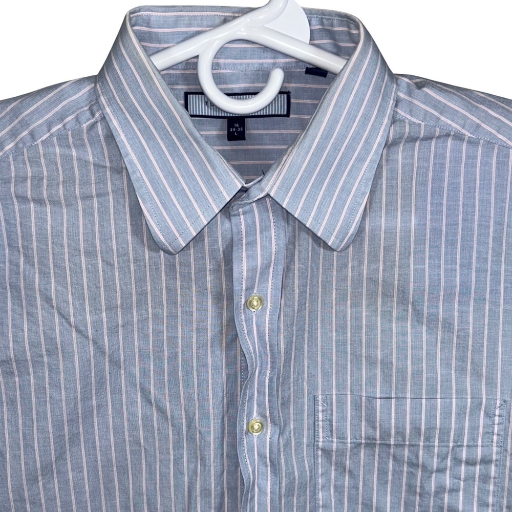 Tommy Hilfiger Ithaca Mens Blue Pink Striped Button Down Shirt Large Cotton